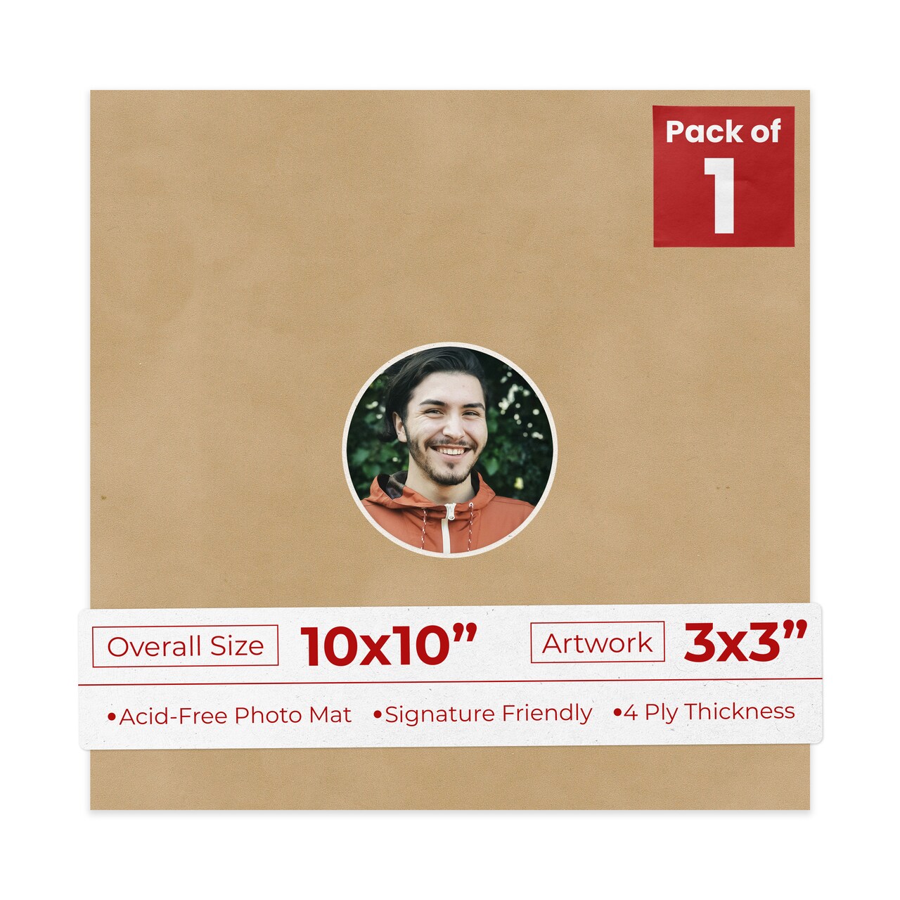 Beige Suede Mat Board for 10x10 Frames - Circle Opening for 3x3 Photos